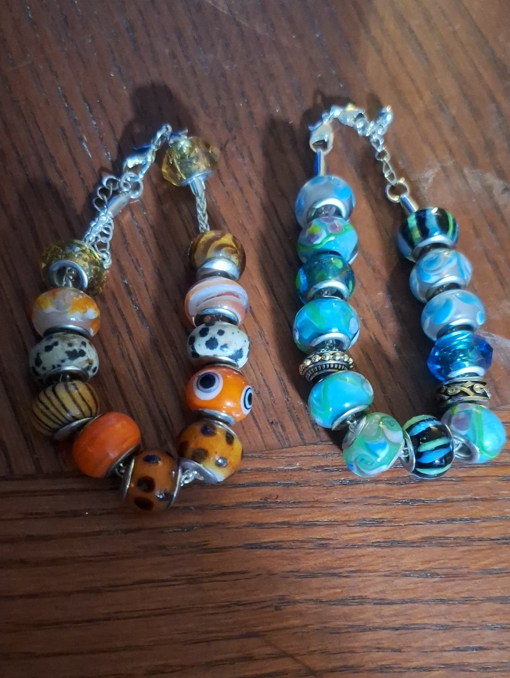 Beaded Bracelet Set in Blue & Orange